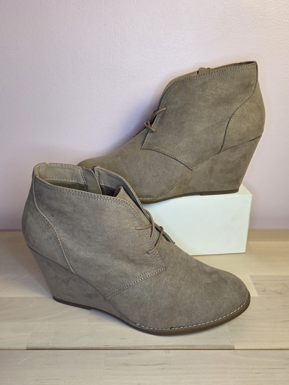 Universal Thread Women's Taupe Suede Lace-Up Wedge Ankle Boots